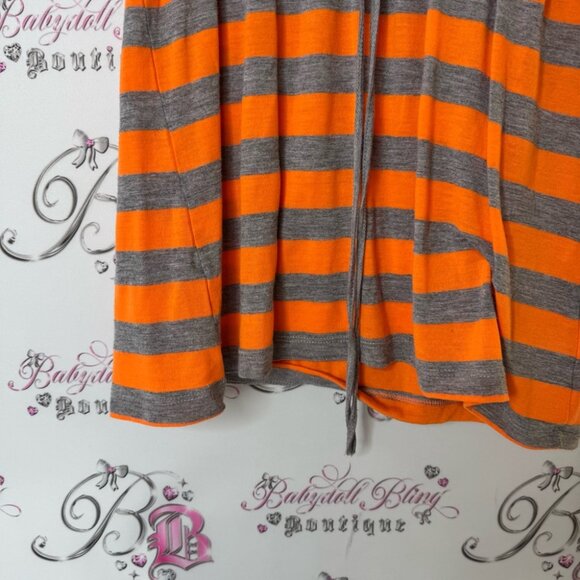 Lagaci sport Orange and Gray Striped V-Neck Top ribbon bow tie up - Picture 4 of 7